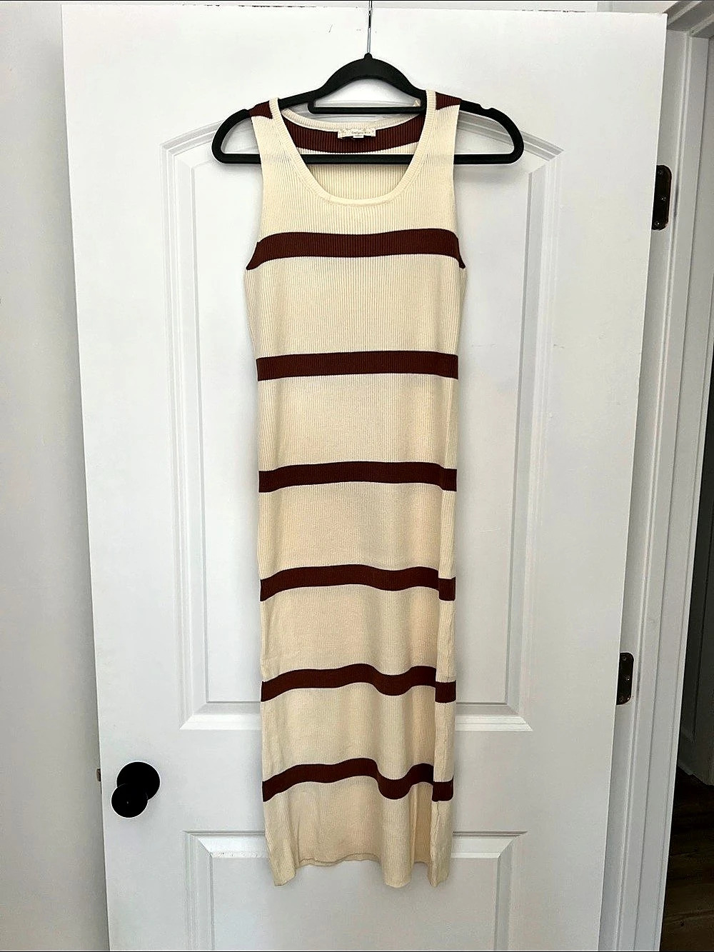 Striped Maxi Dress in Cream & Brown NEW